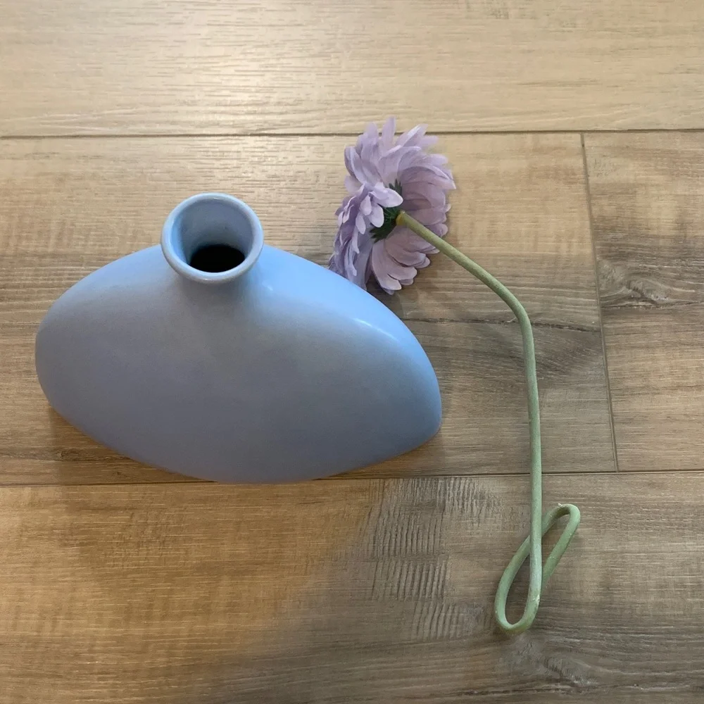 Baby Blue Modern Vase with removable Purple Daisy